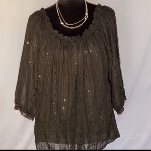 ♤ Design Loft Sheer Peasant Top With Sequins Size Medium